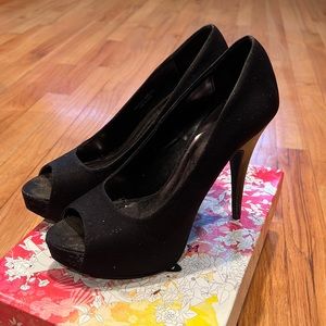 Chinese Laundrey Sparkly Black Peep Hole Heel
